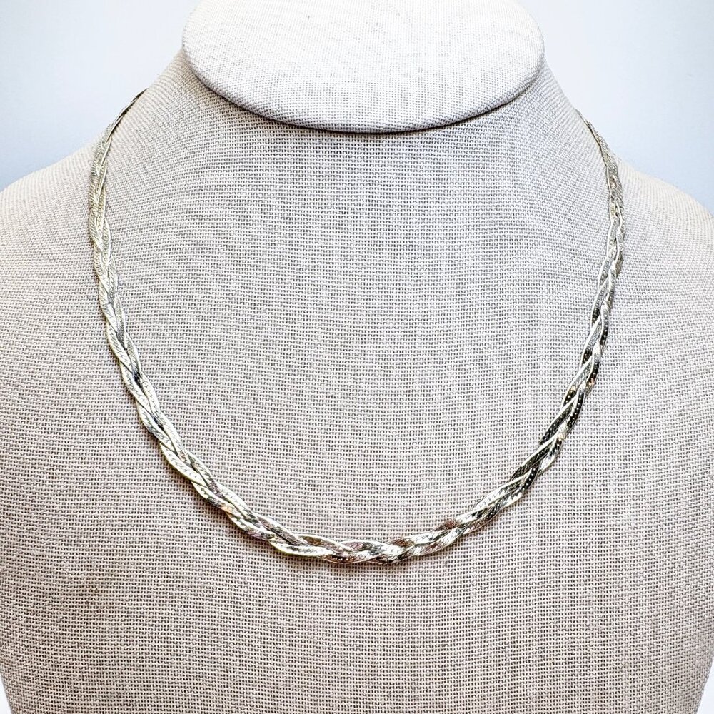 Braided Flattened Curb Link Chain Sterling Silver 925 5mm Size 17.5" Length